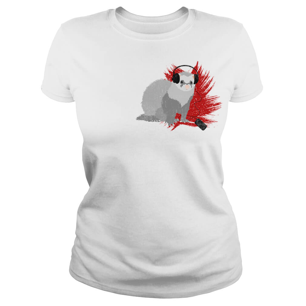 Polera Hurón Ferret diseño "Hurón con Audífonos" (modelo 163) mujer